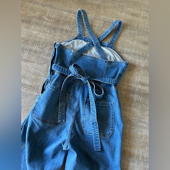 Duluth Trading Overalls Womens 6 blue denim Gardening Bibs Stretch Work Tie EUC - Picture 6 of 14